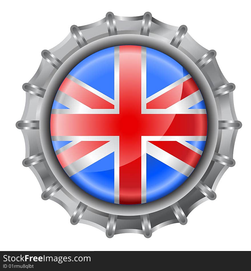 Vector illustration of bottle cap decorated with the flags of England. Vector illustration of bottle cap decorated with the flags of England