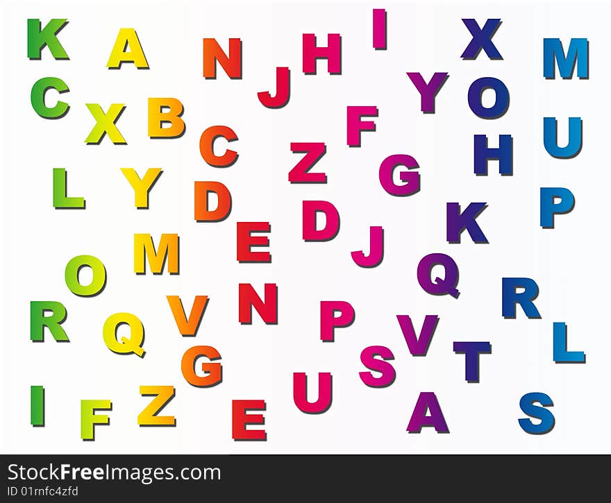 An image of rainbow colored letters over white background. An image of rainbow colored letters over white background