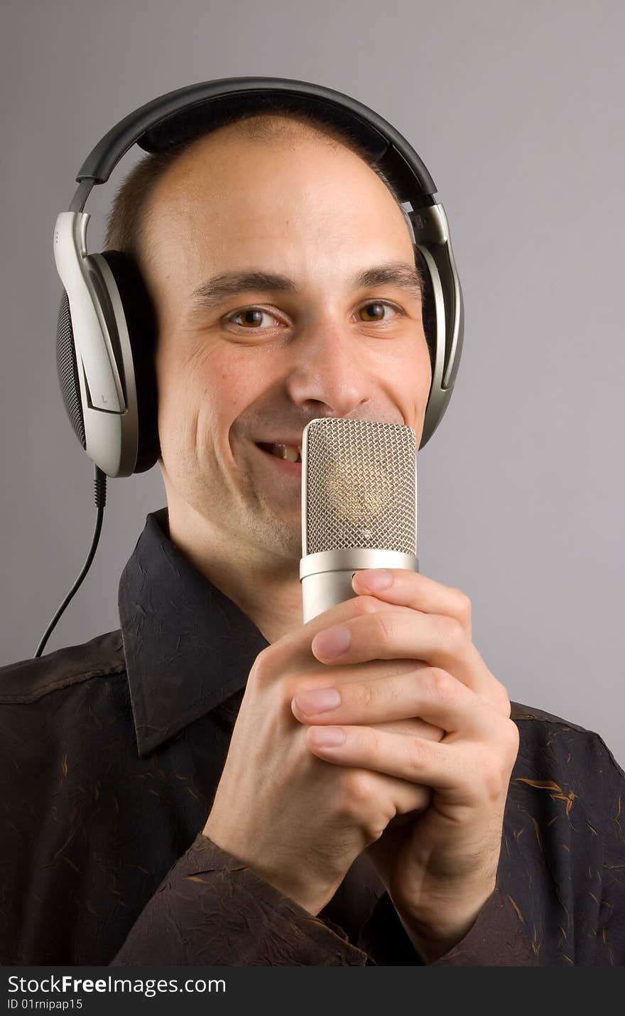 Happy signer. Isolated over gray background