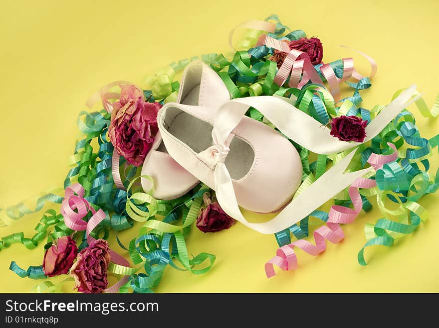 Pink Infant Ballet Shoes With Ribbons