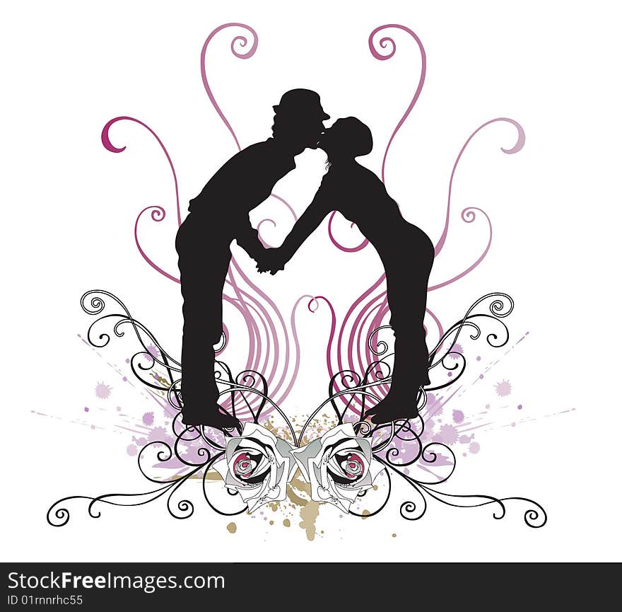 Illustration of a couple and decorative patterns. Illustration of a couple and decorative patterns