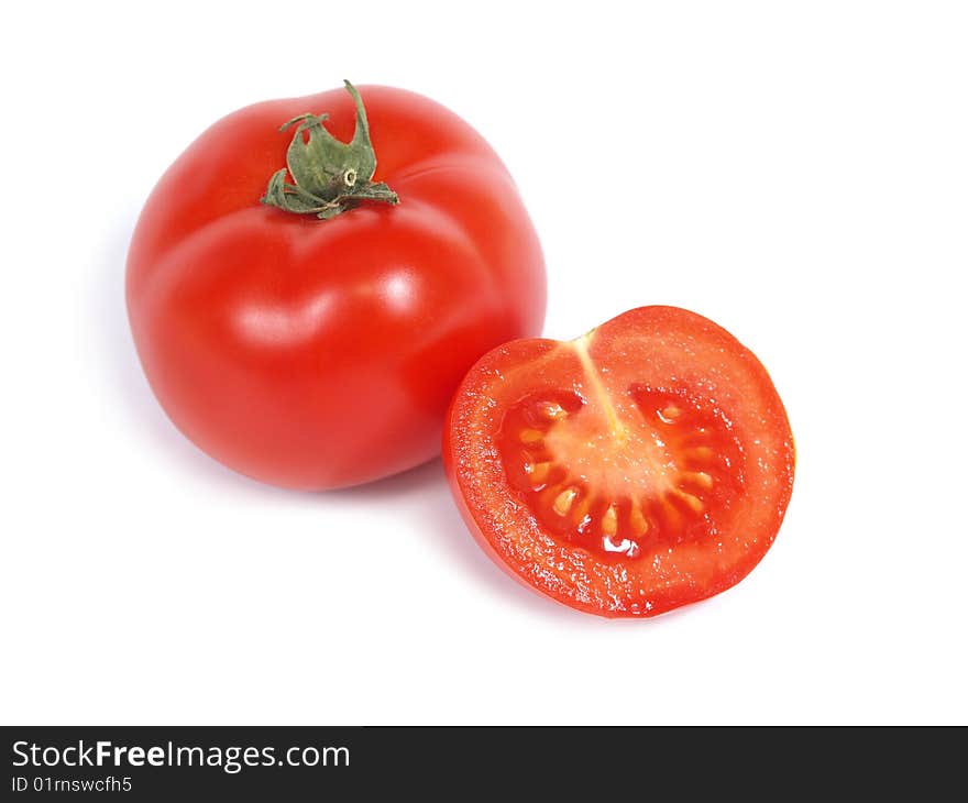 Fresh tomatoes on white background