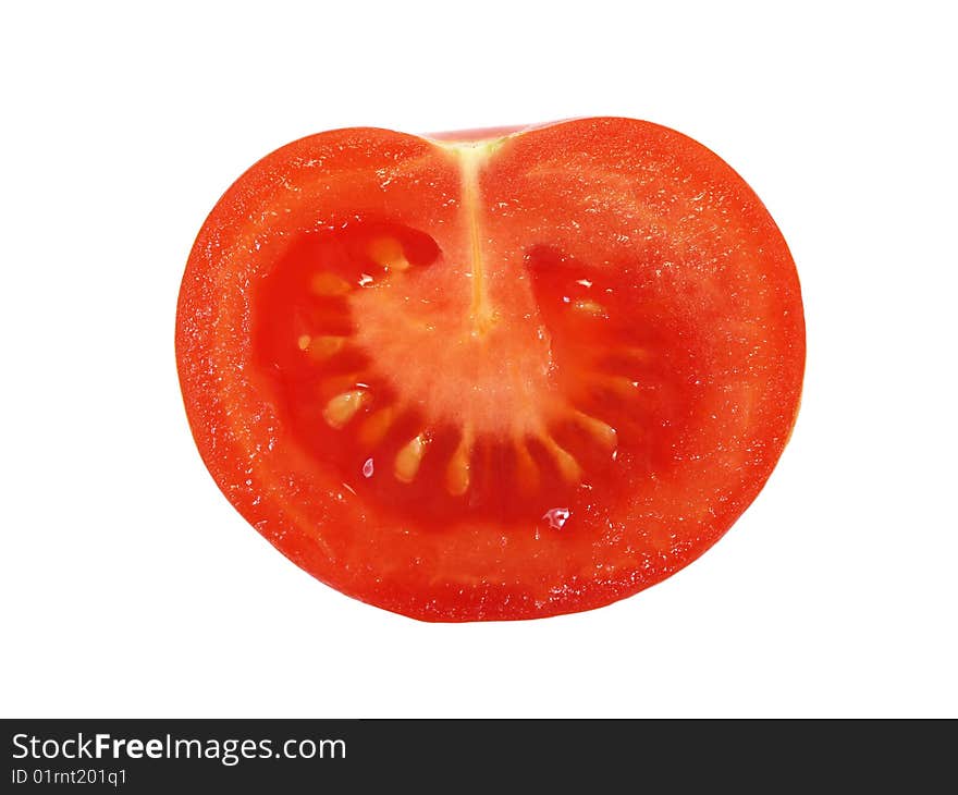 Half of tomato on white background