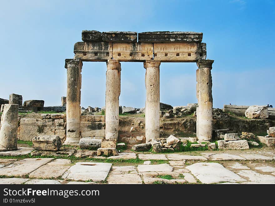 Arch left from one of shops on main street in roman Hierapolis. Pamukkale, Turkey. Arch left from one of shops on main street in roman Hierapolis. Pamukkale, Turkey