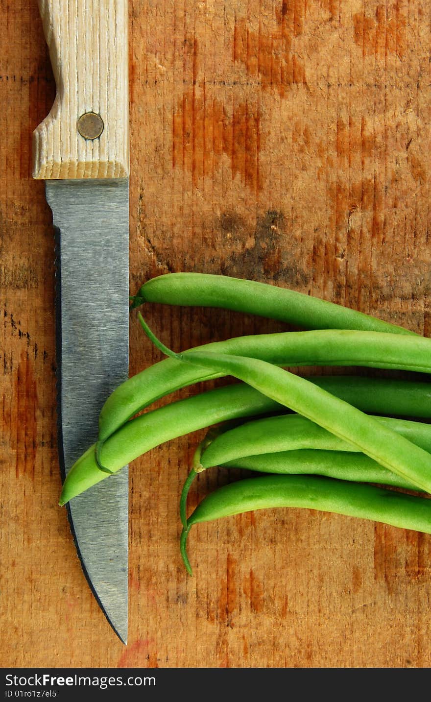 Fresh Green Beans with Knife