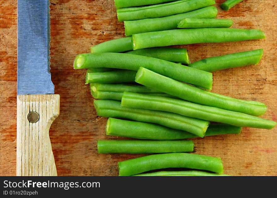 Fresh Cut Green Beans with Knife