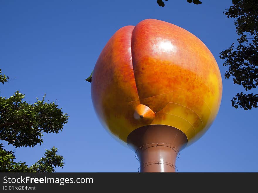 Water tower in the shape of a peach. Water tower in the shape of a peach