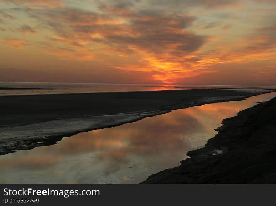 Beginning of day over a salt lake