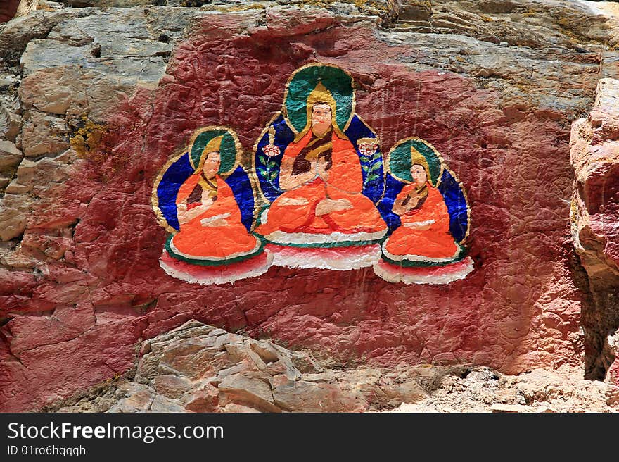 Buddha mural paintings in tibet,china.