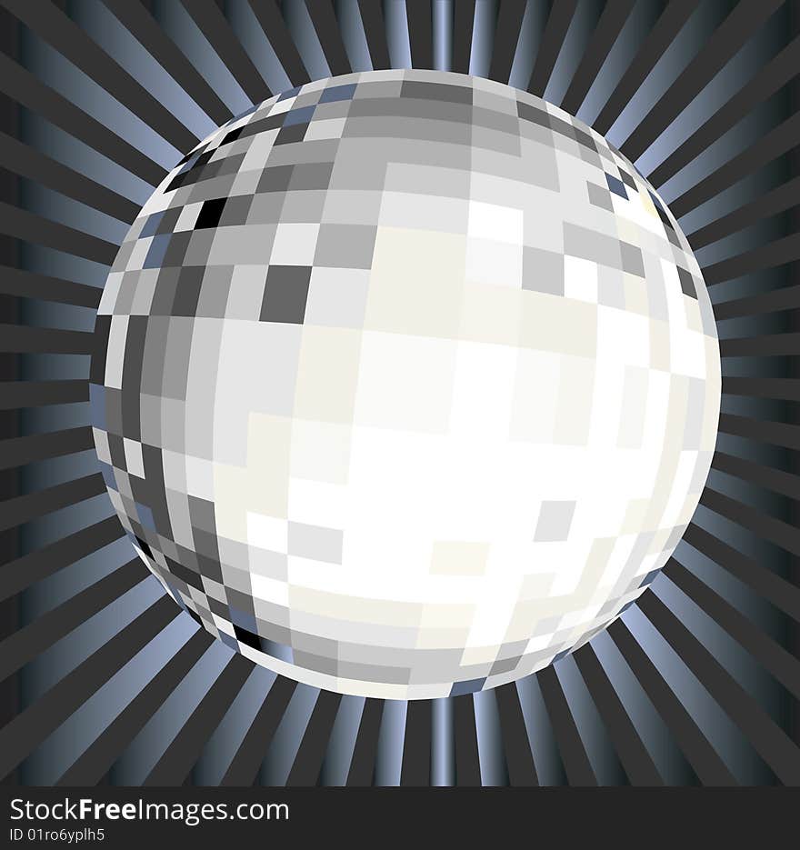 Vector disco  reflection ball with light rays. Vector disco  reflection ball with light rays.