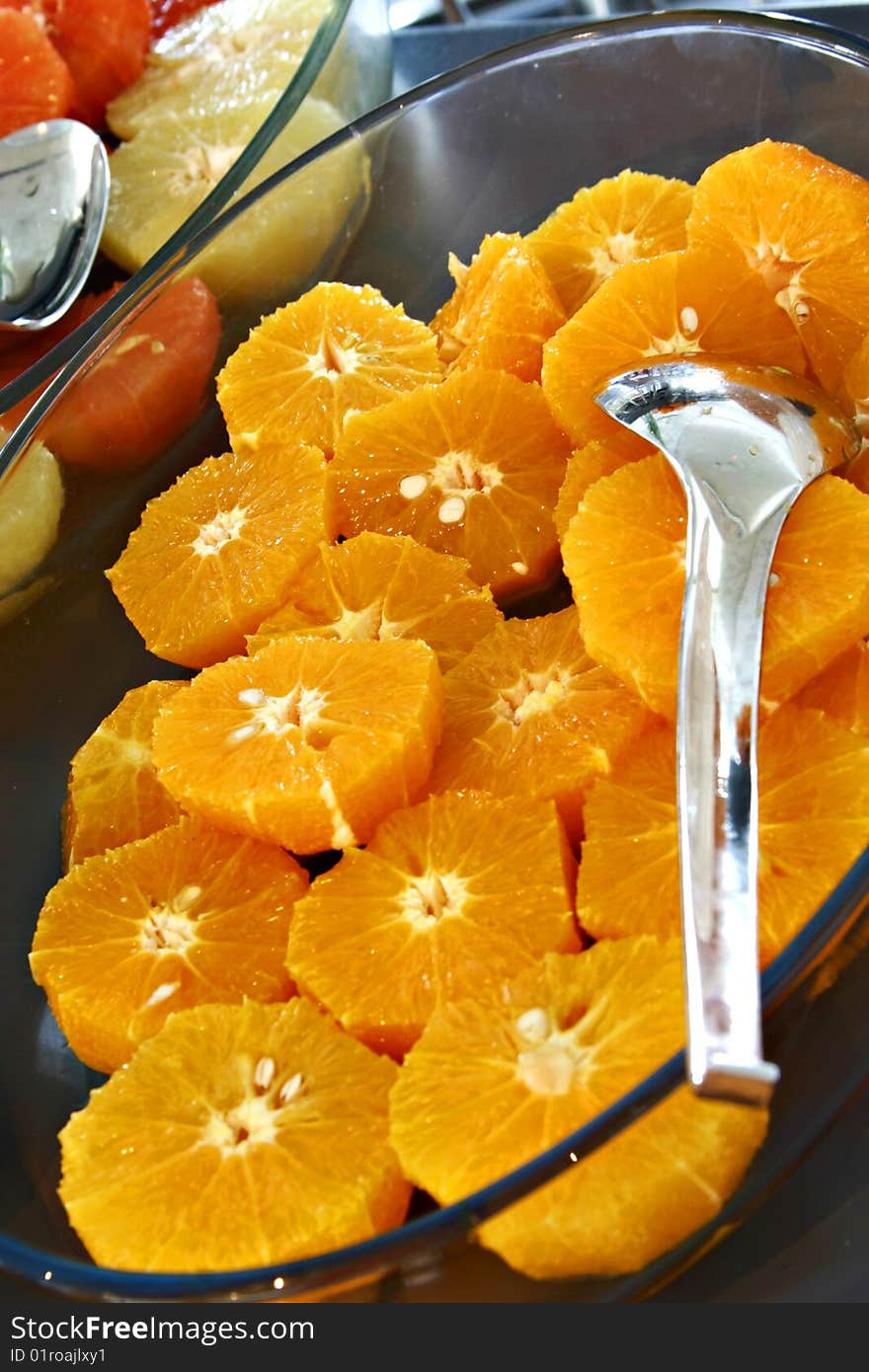 Orange slices, morning breakfast set