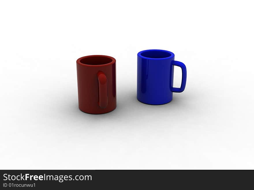 Blue and Burgundy Ceramic Cups - High Resolution Render in 3D