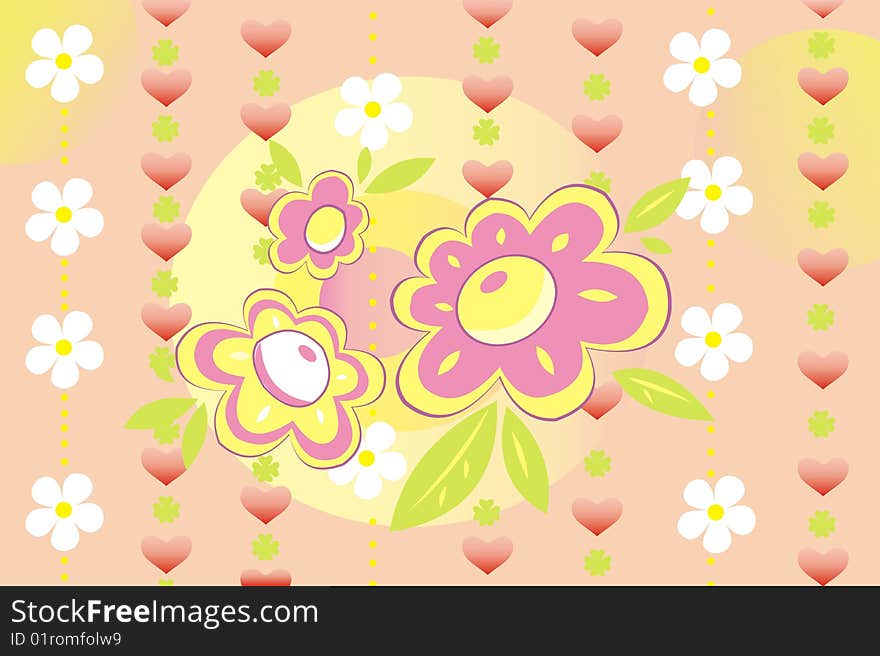 Background with flowers and hearts in . Background with flowers and hearts in