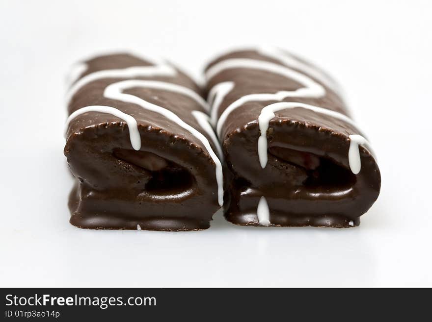 Chocolate cakes isolated on white