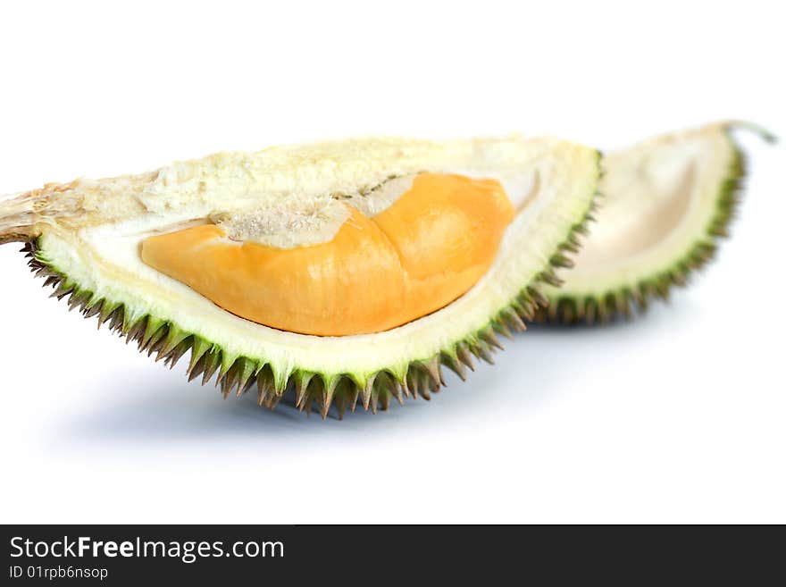 A durians piece isolated on white background.