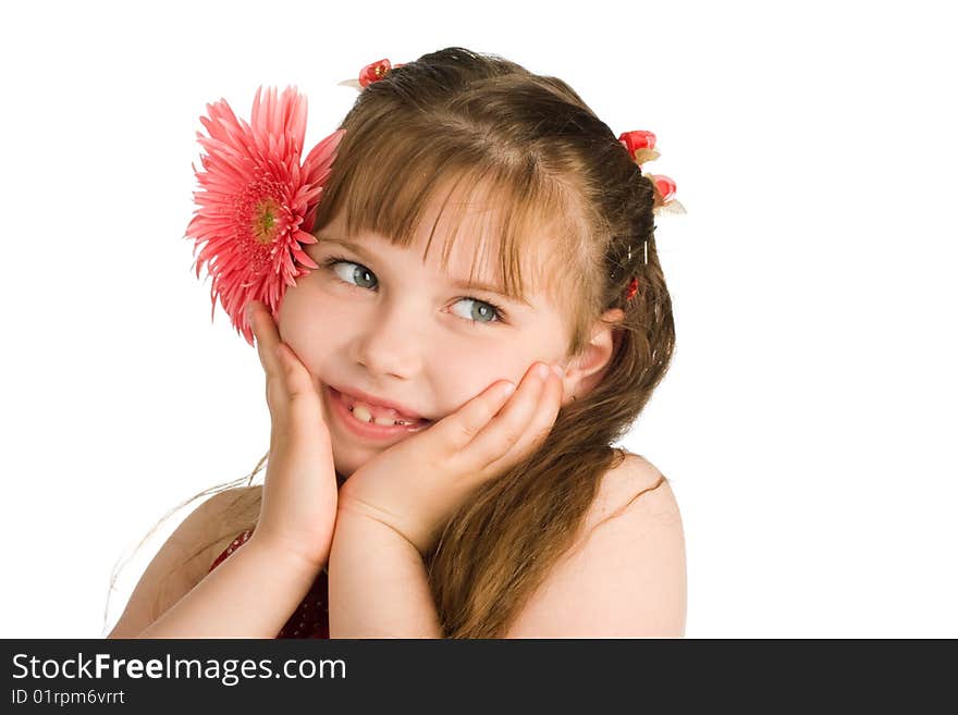 An image of a portrait of nice girl with a pink flower