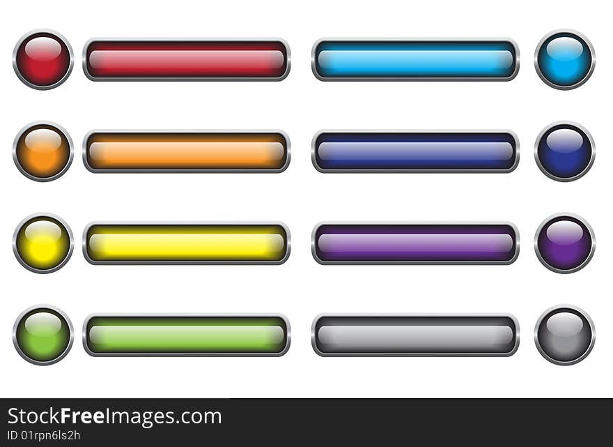 Set of glassy buttons of different shapes