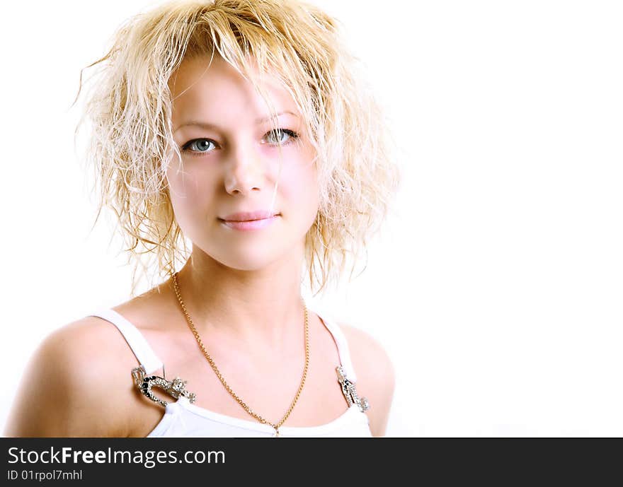 Portrait of a pretty young girl on white. Portrait of a pretty young girl on white