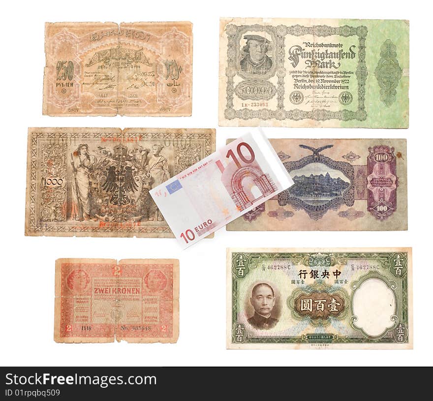 Ten euro on background of the old bills