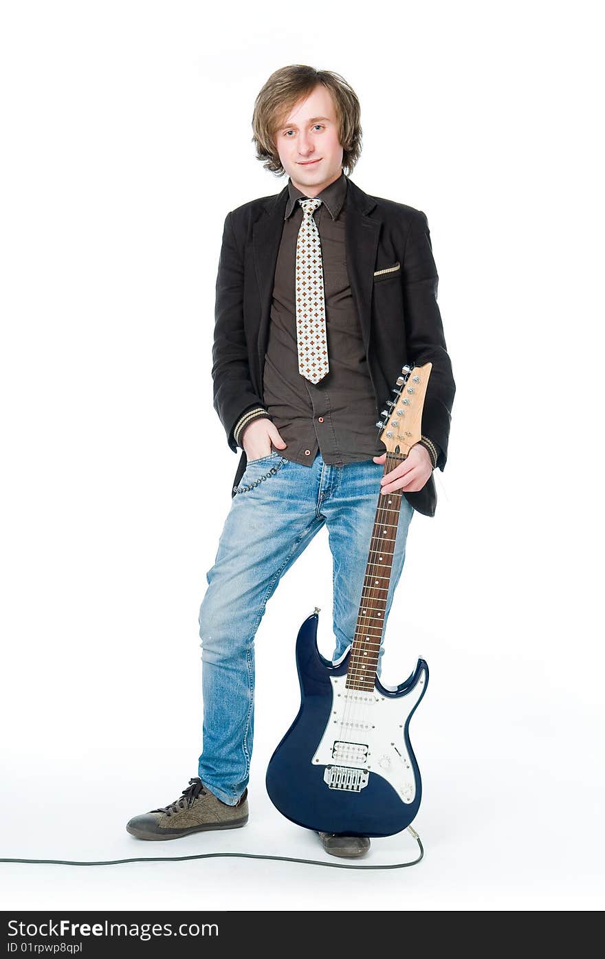 Young man with electro guitar