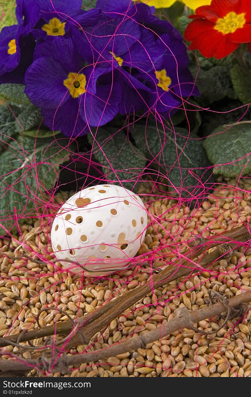 Easter retirement with variance coloured primrose and Easter egg.