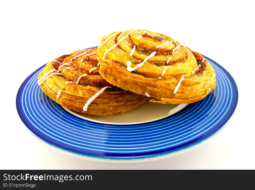 Cinnamon Buns on a Blue Plate