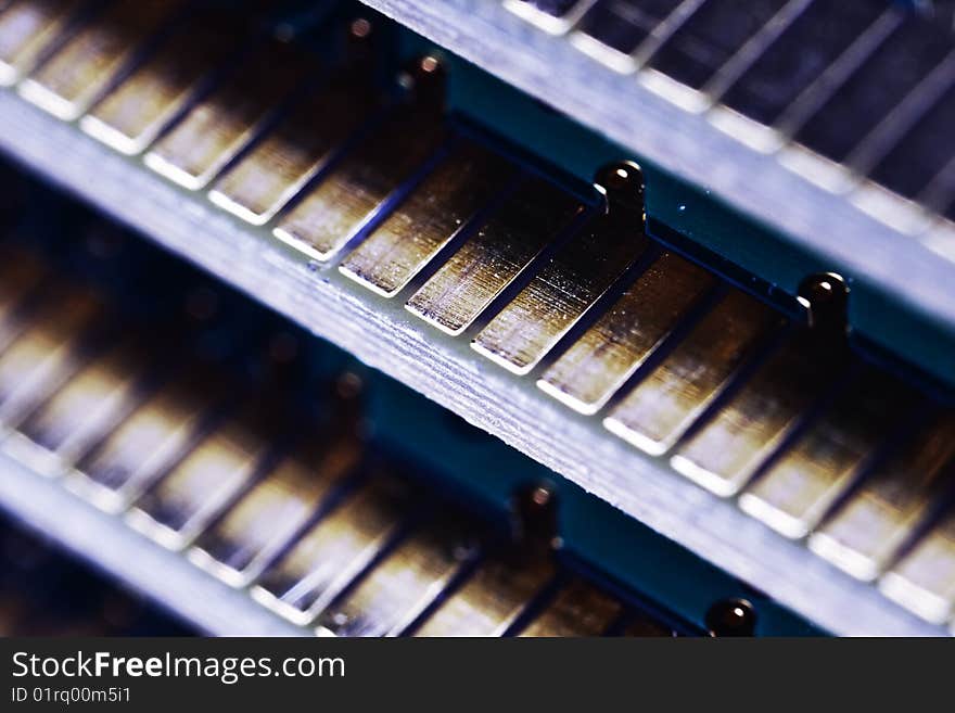 Computer memory modules. Close-up. Fragment. Narrow depth of field.