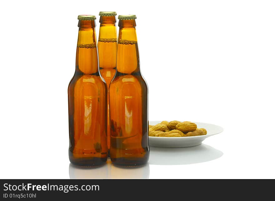 Bottles of Beer over White