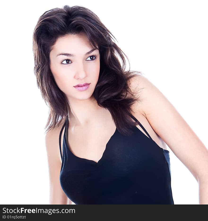 Close-up portrait of sexy caucasian young woman with beautiful brown eyes