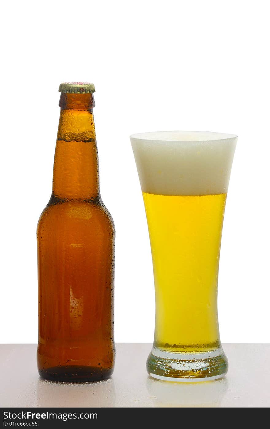 Bottle with beer and glass with beer. Bottle with beer and glass with beer.