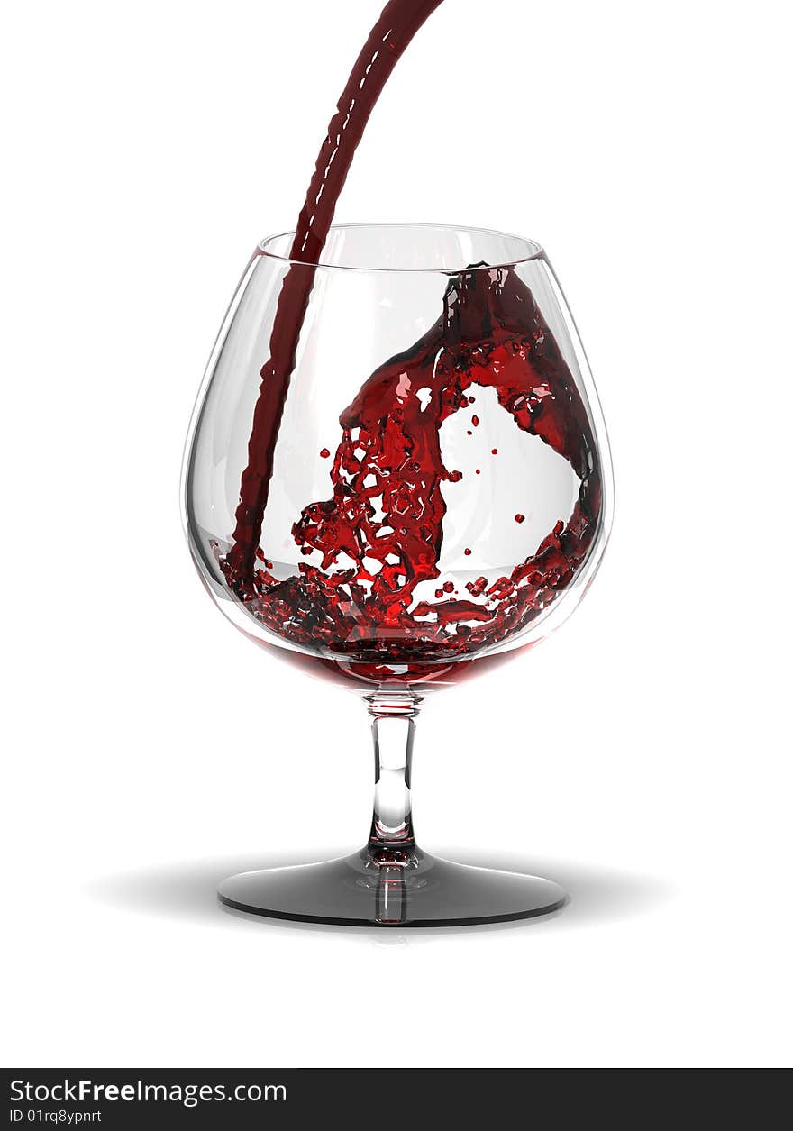 Red wine in glass over white