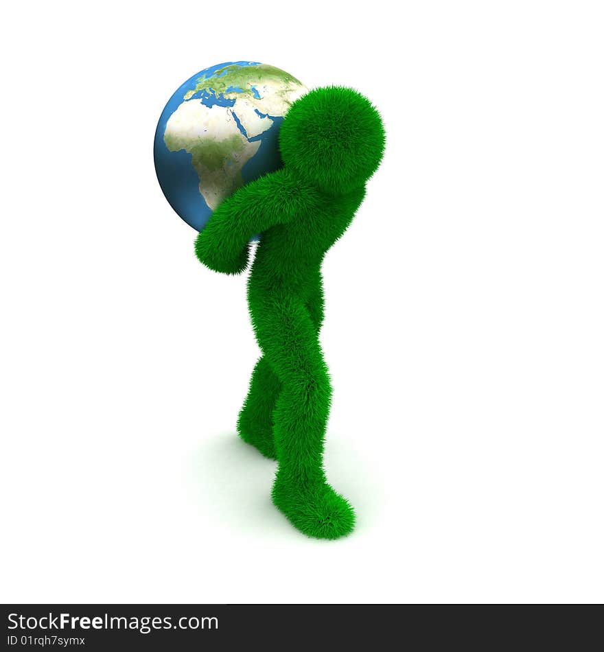 3D man holds Earth isolated on white background. 3D man holds Earth isolated on white background.