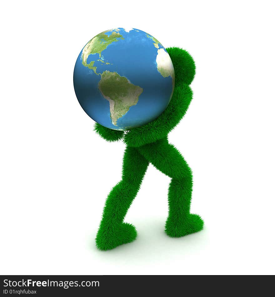 3D man holds Earth isolated on white background. 3D man holds Earth isolated on white background.