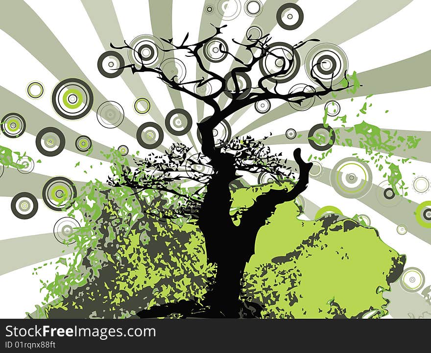 Grunge abstract tree silhouette