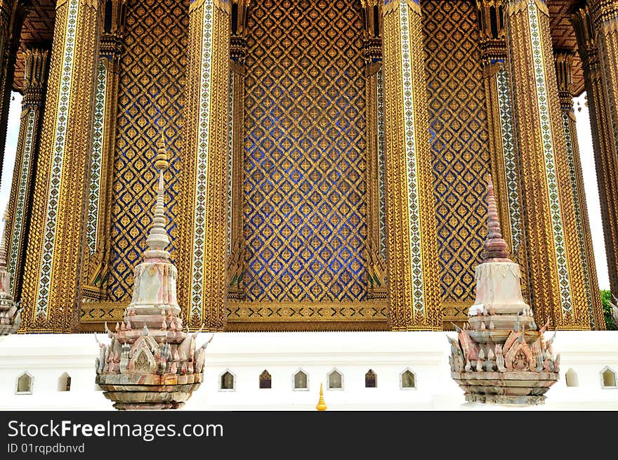 Beautiful pillar and wall at Wat Phra puddhabat temple in Saraburi, Thailand