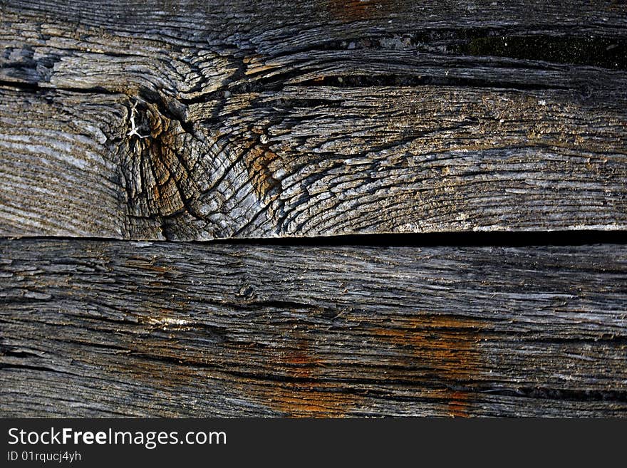 Closeup view of a decaying old piece of wood rotten by the passage of time. Closeup view of a decaying old piece of wood rotten by the passage of time.