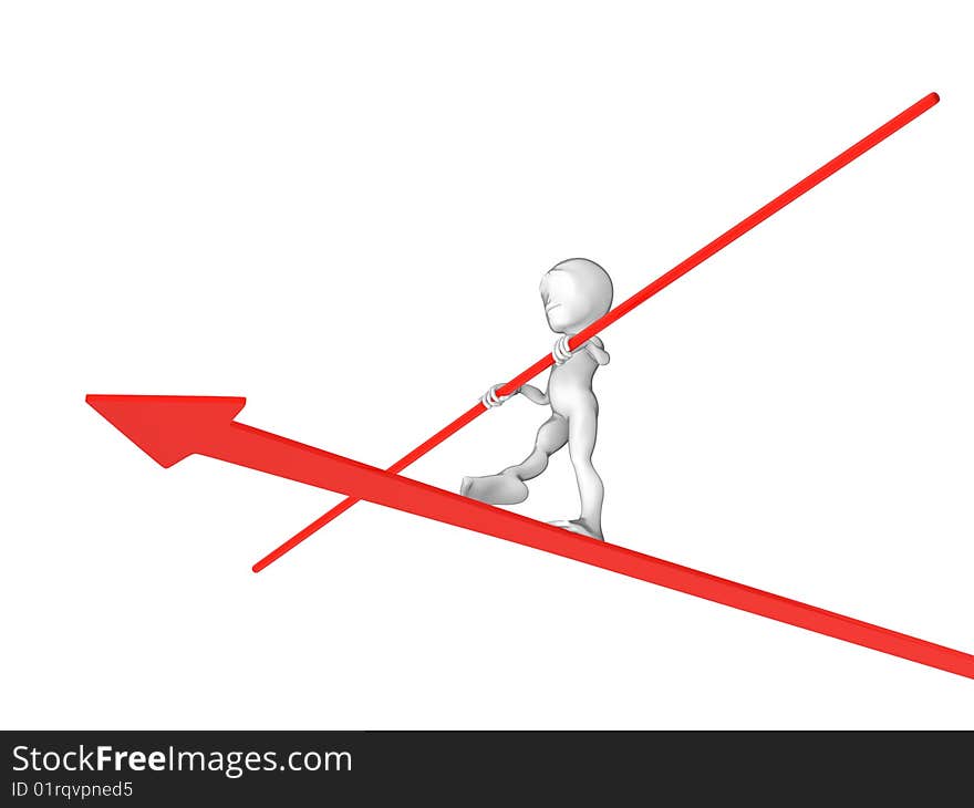 3d little person with red lines on white background