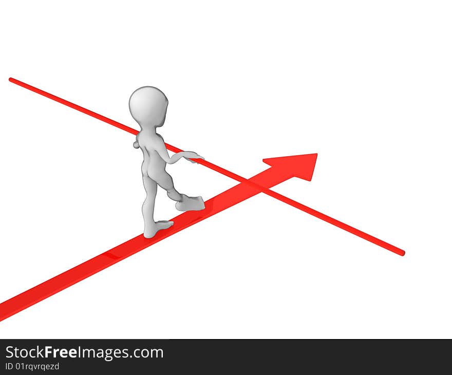 3d little person with red lines on white background