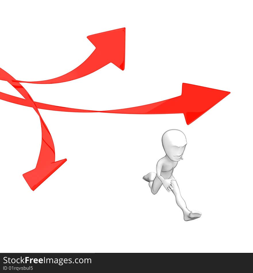 3d little person with red lines on white background