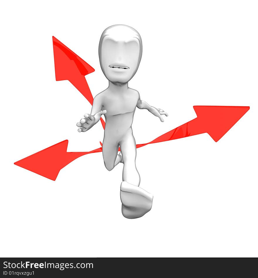 3d little person with red lines on white background