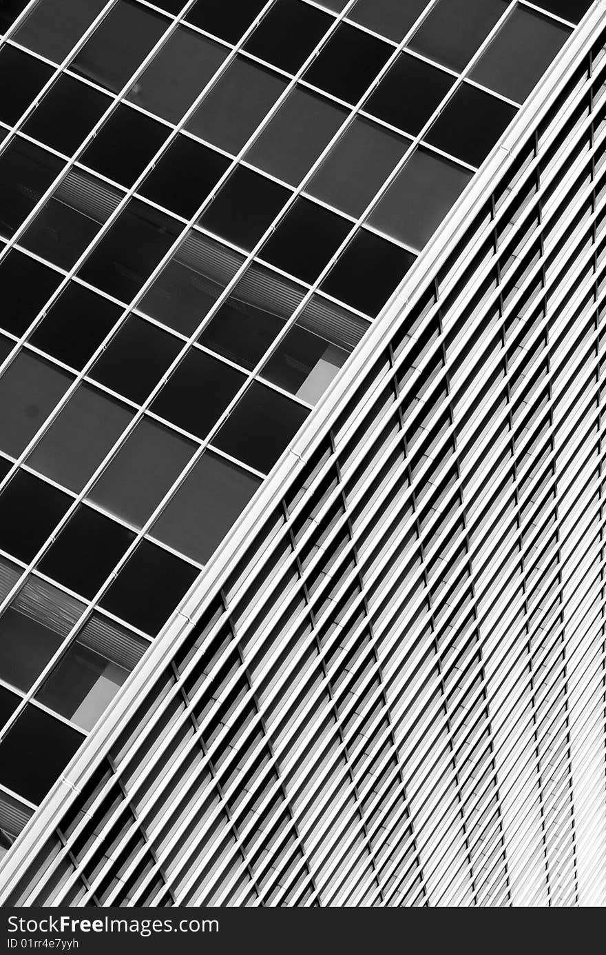 Building glass facade structure with windows, black and white. Building glass facade structure with windows, black and white