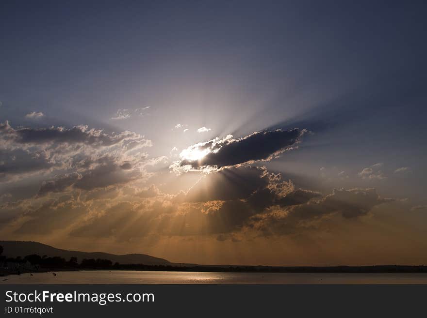 Sunset at coast of the Black Sea-Bulgaria.