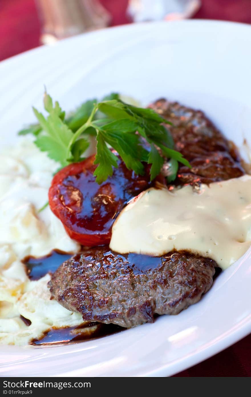 Sirloin strip Steak with vegetables and savory bec