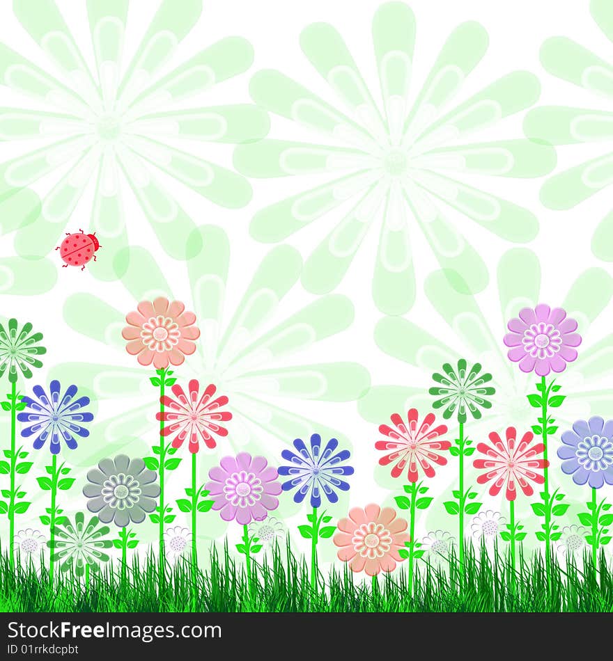 Colorful flowers on green background. Colorful flowers on green background