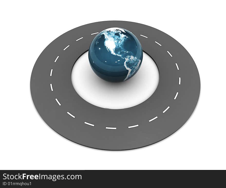 Road around earth globe