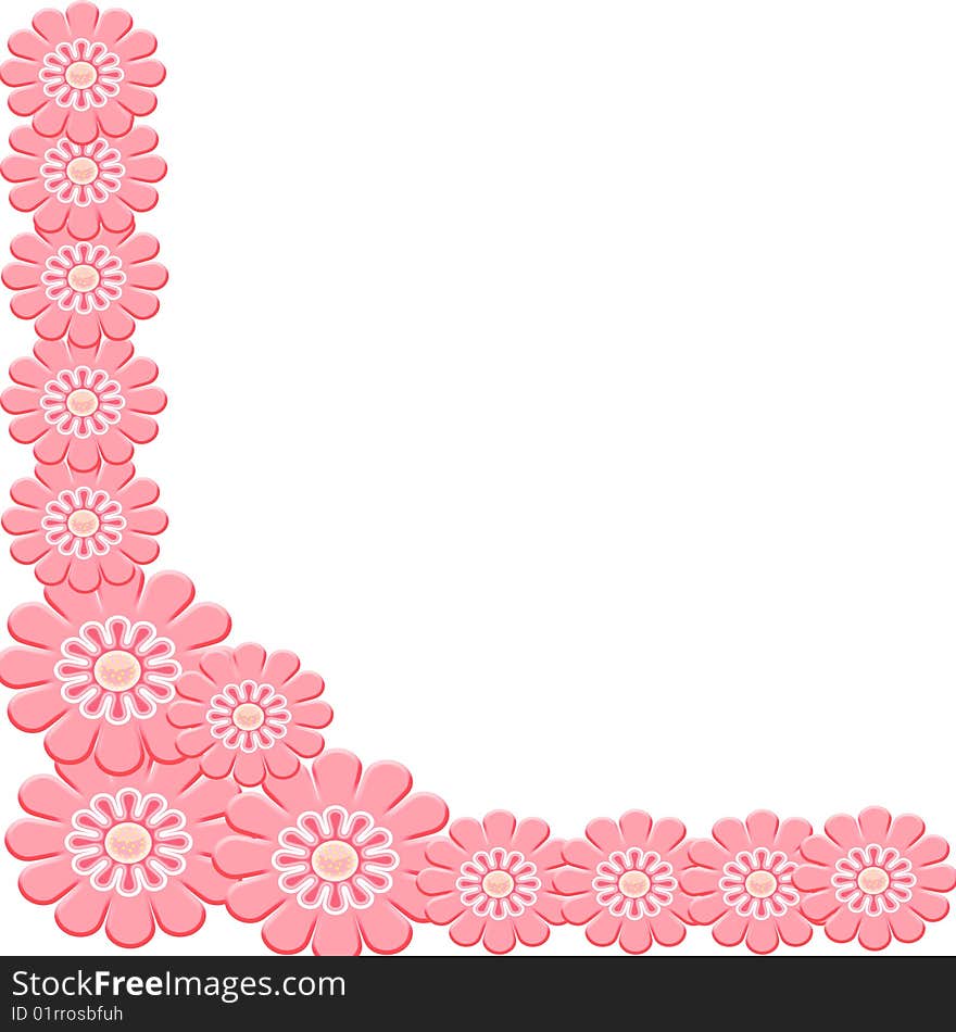 Beautiful 2-D pink flowers on white background