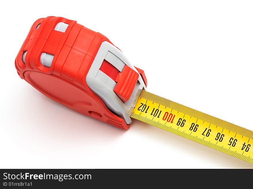 Red new tape-measure on a white background. Red new tape-measure on a white background