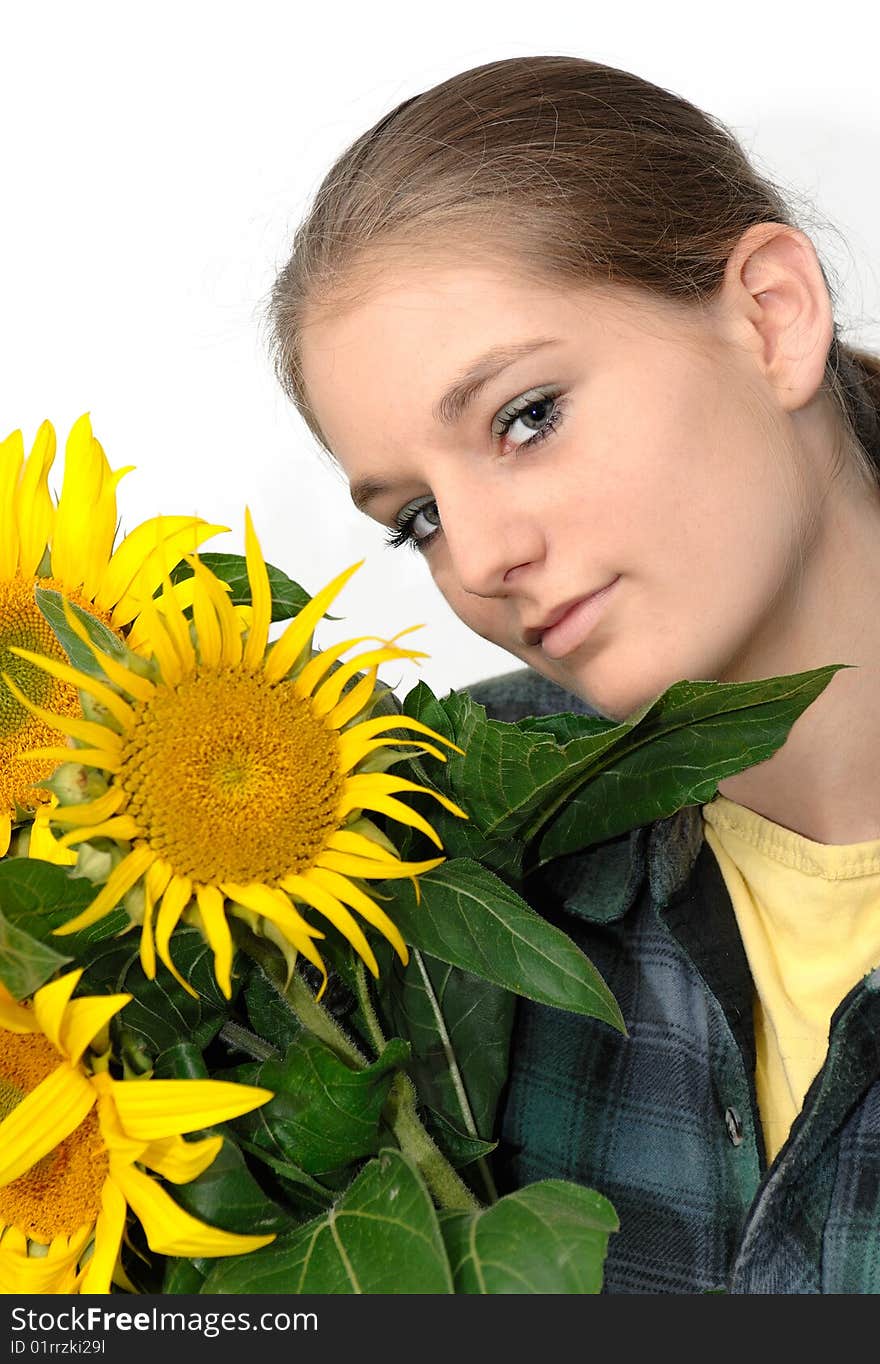 Young Woman With Sunflowers