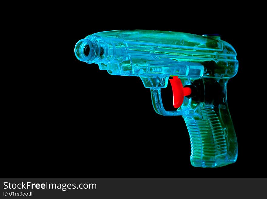 Blue waterpistol in x-ray-stile on black ground. Blue waterpistol in x-ray-stile on black ground