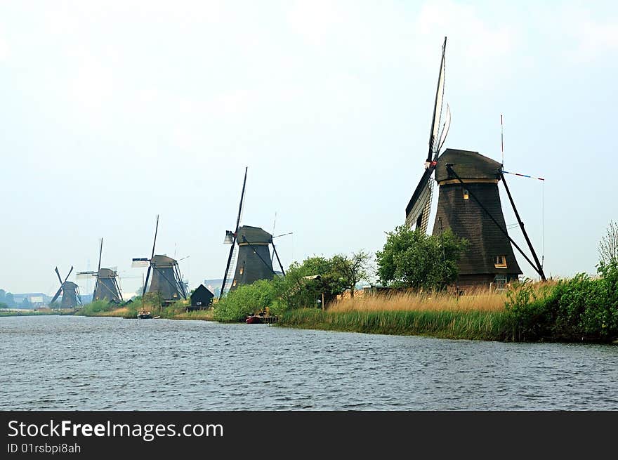 A set of beautiful dutch windmills inn  Rotterdam